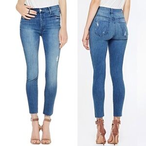 Mother The Stunner Ankle Fray Jeans Graffitti Girl Wash Blue Distressed Size 26